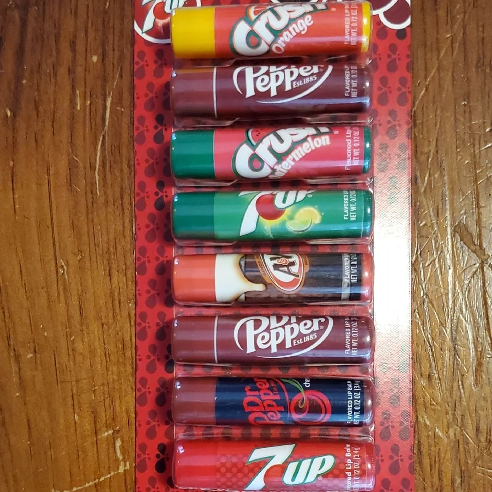 Dr Pepper & 7UP Flavored Lip Balm Set - Red, Green, Orange